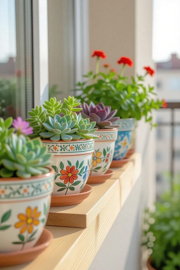 5 Ideias Criativas Para Transformar Espaços Pequenos Em Jardins Dos Sonhos 7 Cactos Arquitetos Em Campina Grande Cantinho do apartamento com vasos coloridos com suculentas e plantas que meia sombra | Cactos Arquitetos em Campina Grande