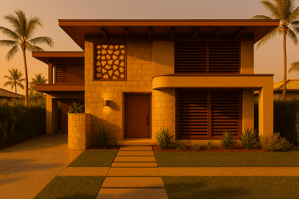 Estudo De Caso: Casa De 250M² No Condomínio Villas De Carapibus – Arquitetura Sustentável E Funcional No Conde, Pb 2 Cactos Arquitetos Em Campina Grande Fachada de casa sustentável de 250m² no Condomínio Villas de Carapibus, Conde PB