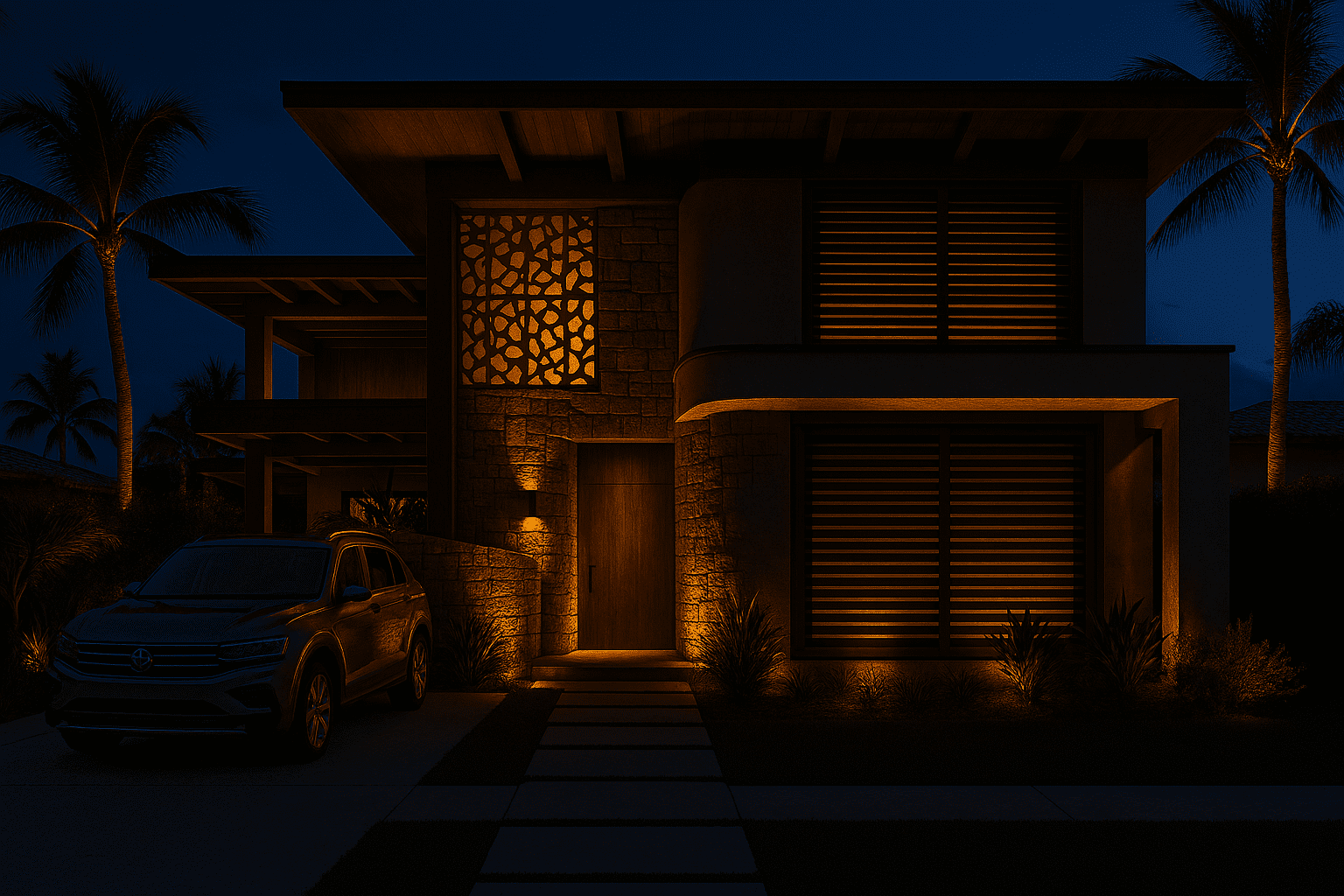 Estudo De Caso: Casa De 250M² No Condomínio Villas De Carapibus – Arquitetura Sustentável E Funcional No Conde, Pb 13 Cactos Arquitetos Em Campina Grande Variação de fachada em casa de praia em Villas de carapibus noturna - Arquitetos no Litoral da paraiba
